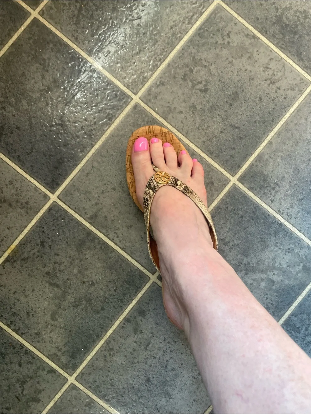 Tory Burch Cork Wedge Sandals with Snake-Print Straps and Gold Logo